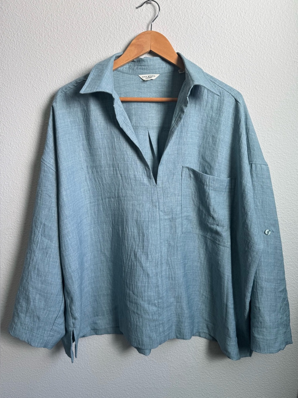 Max Studio Plus Size 2X Blue Roll Tab Tunic Blouse
